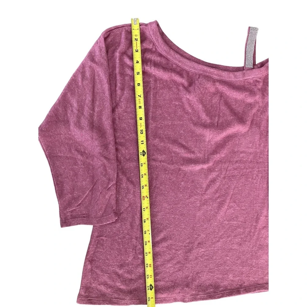 BY‎ design Mauve Heather Silver Embellished Neck Shoulder Dolman Knit Top M NWT